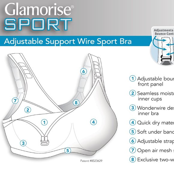 Glamorise SPORT Bra 32B (DOUBLE-LAYER) Wicking (PADDED-STRAPS) WHITE NEW - Picture 8 of 9